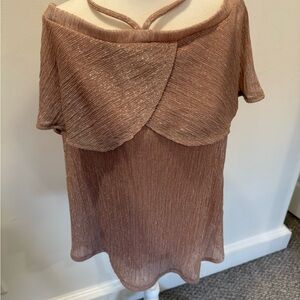 INC International Concepts Shimmering Off-Shoulder Blouse in Soft Brown